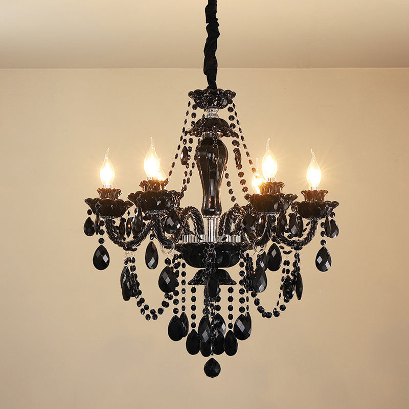 European Candle Light Living Room Chandelier Lighting Retro Black Crystal Chandelier Cafe Hotel Hanging Double Staircase Pendant lamps