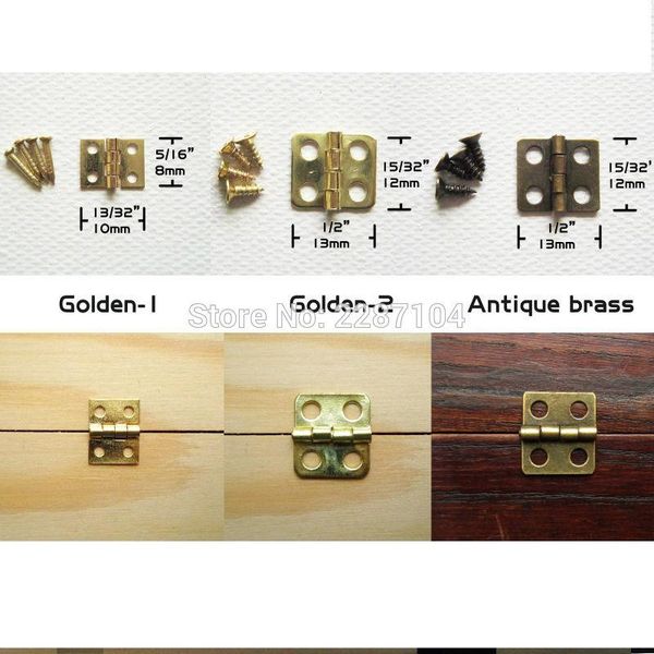 Wholesale- 12pcs Mini Small Light Golden Antique Brass Bronze Jewelry Chest Gift Music Box Wood Case furniture Dollhouse Cabinet Door Hinge