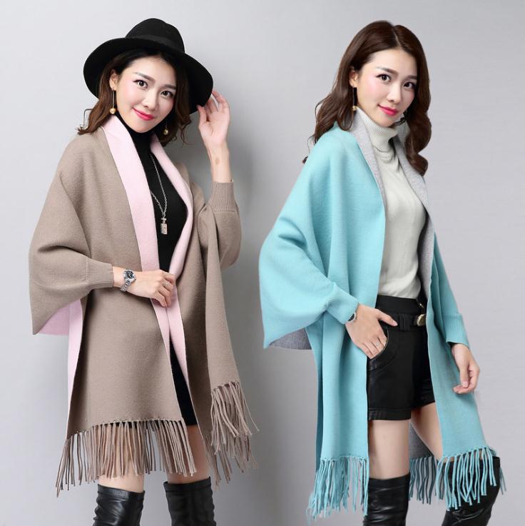 women pashmina shawls wraps with sleeves warm scarf cashmere thick solid autumn winter double sided coat