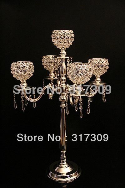Wholesale-4Pcs-Lot, Fedex-EMS Free Ship, H76cm Crystal Globe 5 Lights Candelabra, Candle Holder, Centerpiece for wedding