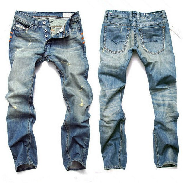 Fashion Men Jeans Mens Slim Casual Pants Elastic Trousers Light Blue Fit Loose Cotton Denim Brand Jeans For Male