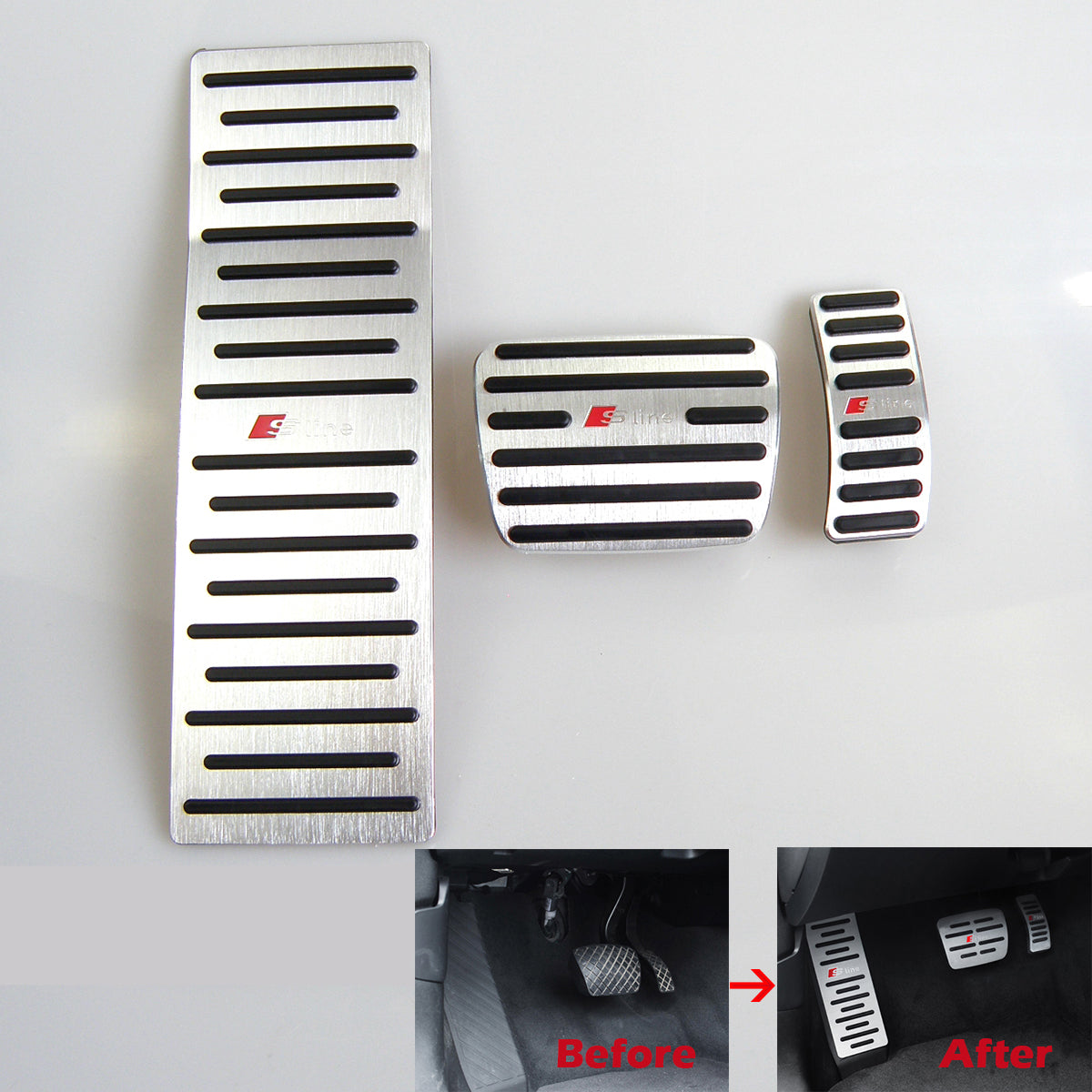 No Drill Aluminum Car Foot Rest Pedal Pads Cover With Rest Pedals Fit Gas Brake Rest Pedal For Audi A4 2018- Q5 2019- AT LHD