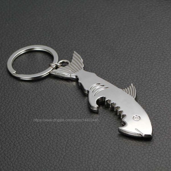 100pcs 2 in 1 Keychain Bottle Opener Creative Shark Fish Key chain Beer Openers Keyring Ring Can Openers Alloy Shark Shape