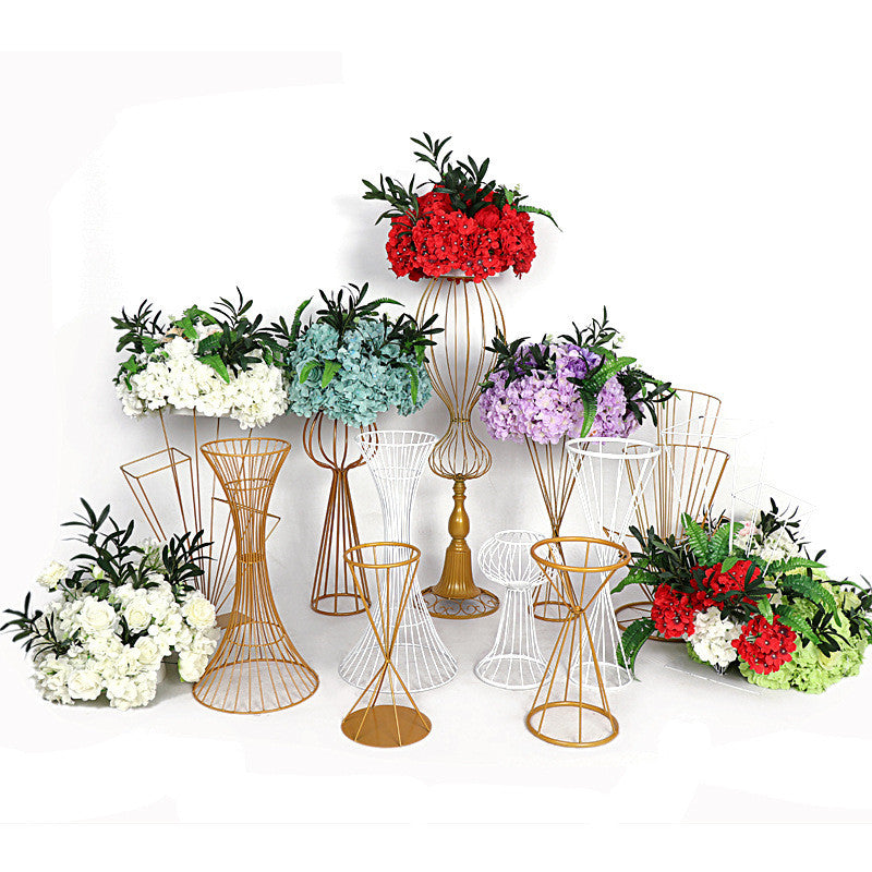 Hollow out Vases Gold-White Flower Stand Metal Road Lead Wedding Centerpiece Flowers Rack For Event Party Decoration 10PCS