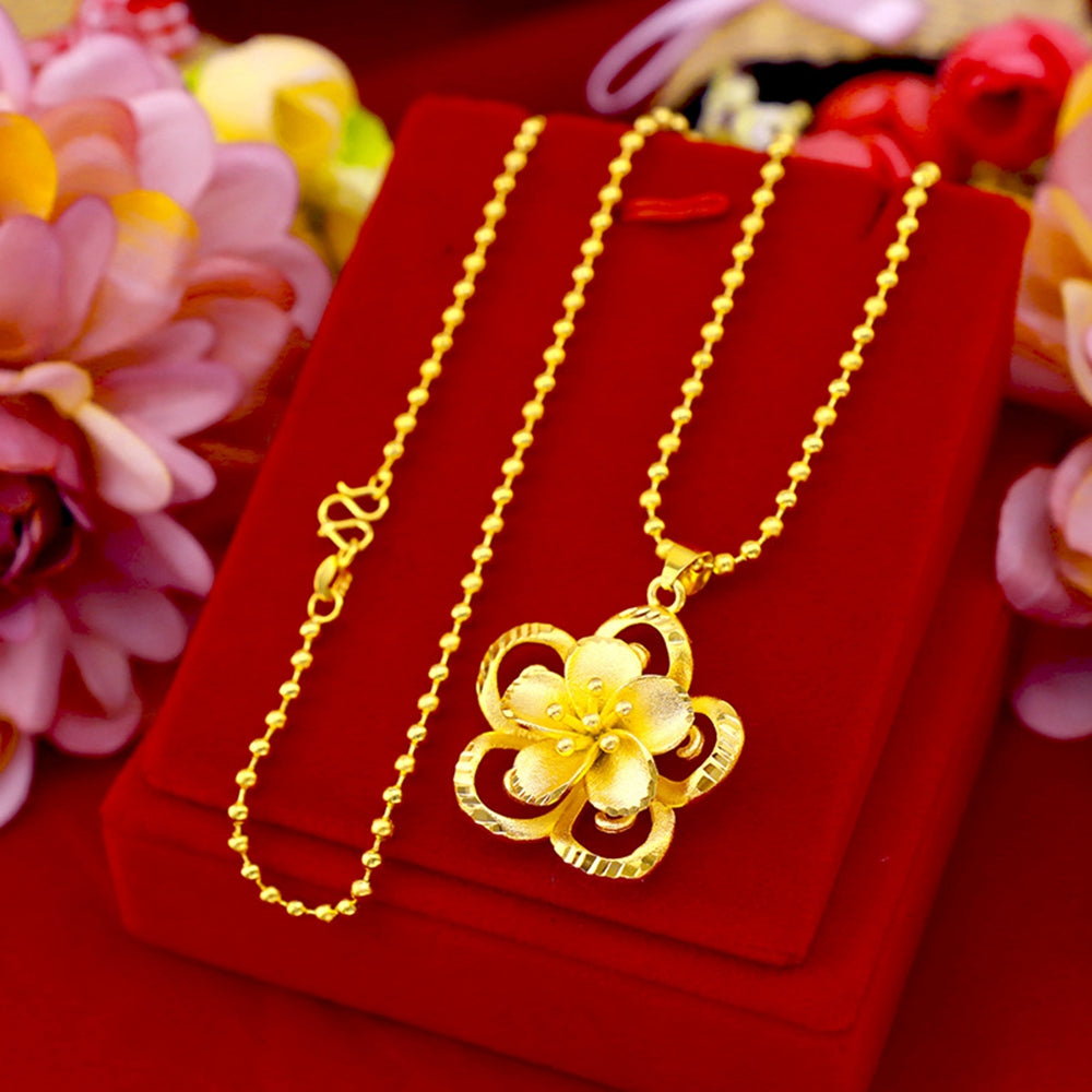 Charm Wedding Pendant Choker Chain Flower Pattern Yellow Gold Filled Exquisite Womens Pendant Necklace Gift