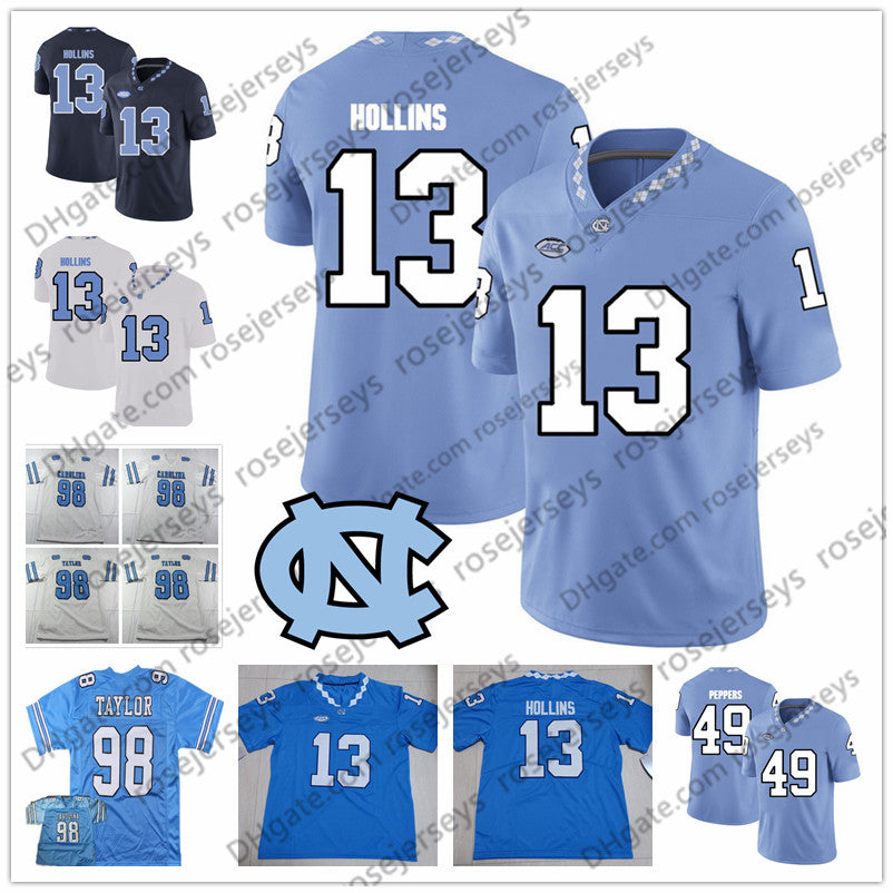 UNC North Carolina Tar Heels #13 Mack Hollins 64 Jeff Saturday 87 Brandon Tate 88 Hakeem Nicks Light Blue Navy White Retired Jersey