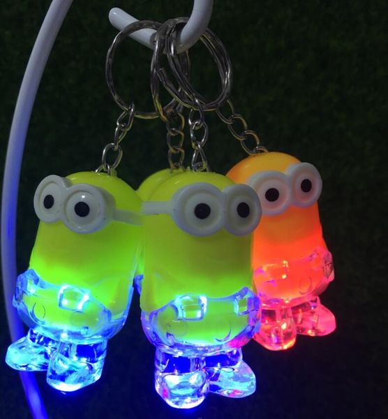 Arrival Minion LED Gadget Keychain Key Chain Ring Kevin Bob Flashlight Torch Sound Toy Despicable Me Kids Christmas Promotion Gift