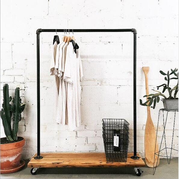 Solid wood clothes hanger Floor bedroom Furniture cloth rack Simple Modern Single-pole Fashion Moving Storage