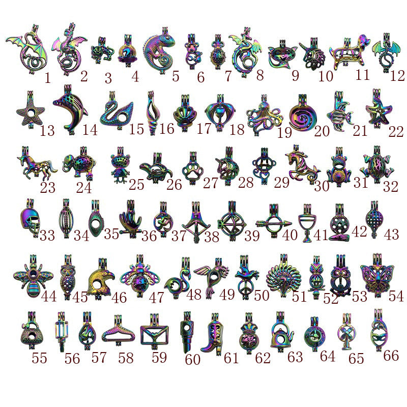 50 Pieces Mix Rainbow Pearl Cage Beads Cage Locket Pendant Jewelry Making Supplies-For Oyster Pearls, Essential Oil Diffuser, Fun Gifts