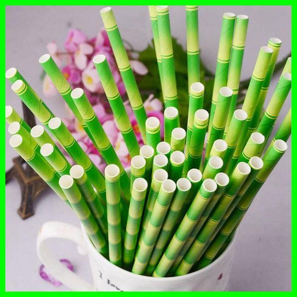 ECO Friendly Bamboo Paper Drinking Straws Disposable Bubble Coffee Tea Drinking Paper Straws For Bar Birthday Wedding Bamboo Party Straw