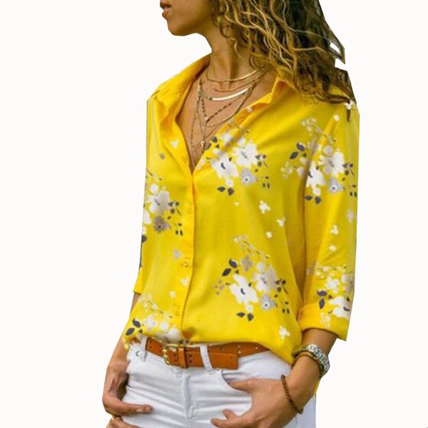 Women Tops Blouses Autumn Elegant Long Sleeve Print V-Neck Chiffon Blouse Female Work Wear Shirts Plus Size 5Xl Lapel Blusa B4
