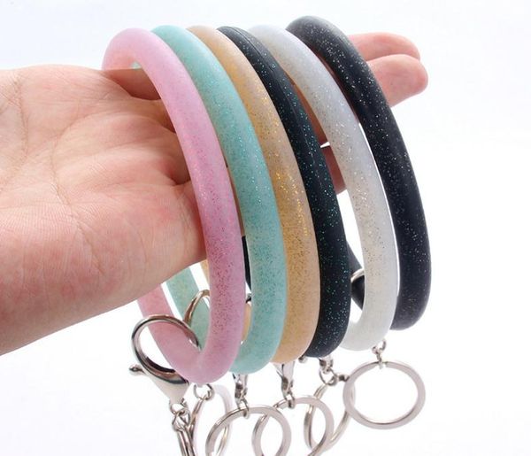 Silicone Wrist Key Ring Fashion Glitter Bracelet Sports Keychain Bracelets Bangle Round Key Rings Large O Cute Keyring Gifts SN3602
