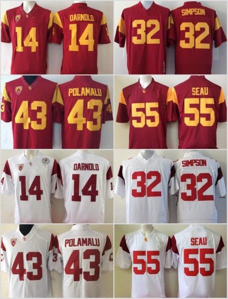 USC Trojans 14 Sam Darnold College Football Jerseys 32 O.J Simpson 55 Junior Seau 43 Troy Polamalu University Football Shirts