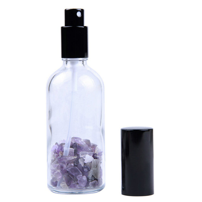 Natural Gemstone Chips 100ml Clear Glass Bottles Spray Refillable Perfume Atomizer Travel Portable Black Cap P234