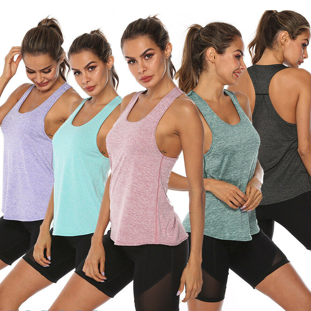 New Women Yoga Vest Tops Quick Drying Plain Sleeveless Sport Tank Top Fitness Yoga Jogging Vest Activewear Casual Loose Lot