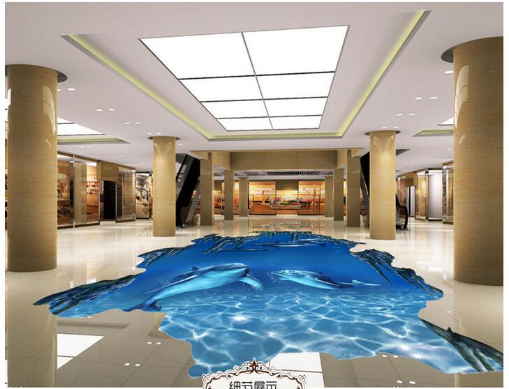 3d pvc flooring custom photo Self-adhesive wall paper floor Underwater world dolphin shark home decor 3d wall murals wallpaper for walls 3 d