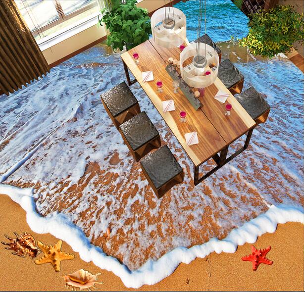 3d pvc flooring custom photo Self-adhesive wall paper floor Beautiful beach shells surf home decor 3d wall murals wallpaper for living room