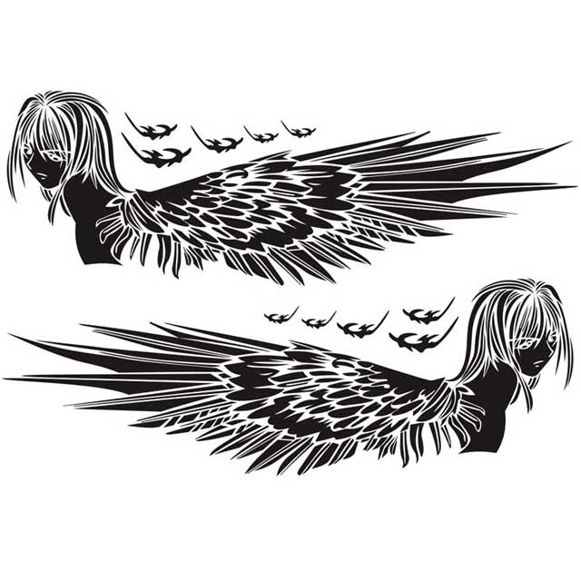 Angel Girl Wings Car Decoration Sticker Body Scratch Cover Cute Car Pull Flower Decals 160*50cm