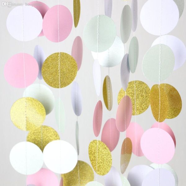 Wholesale-Glitter Gold Mint Pink White Paper Circle Garland Party Decor, Photo Booth Backdrop Garland, Birthday Bridal Baby Shower