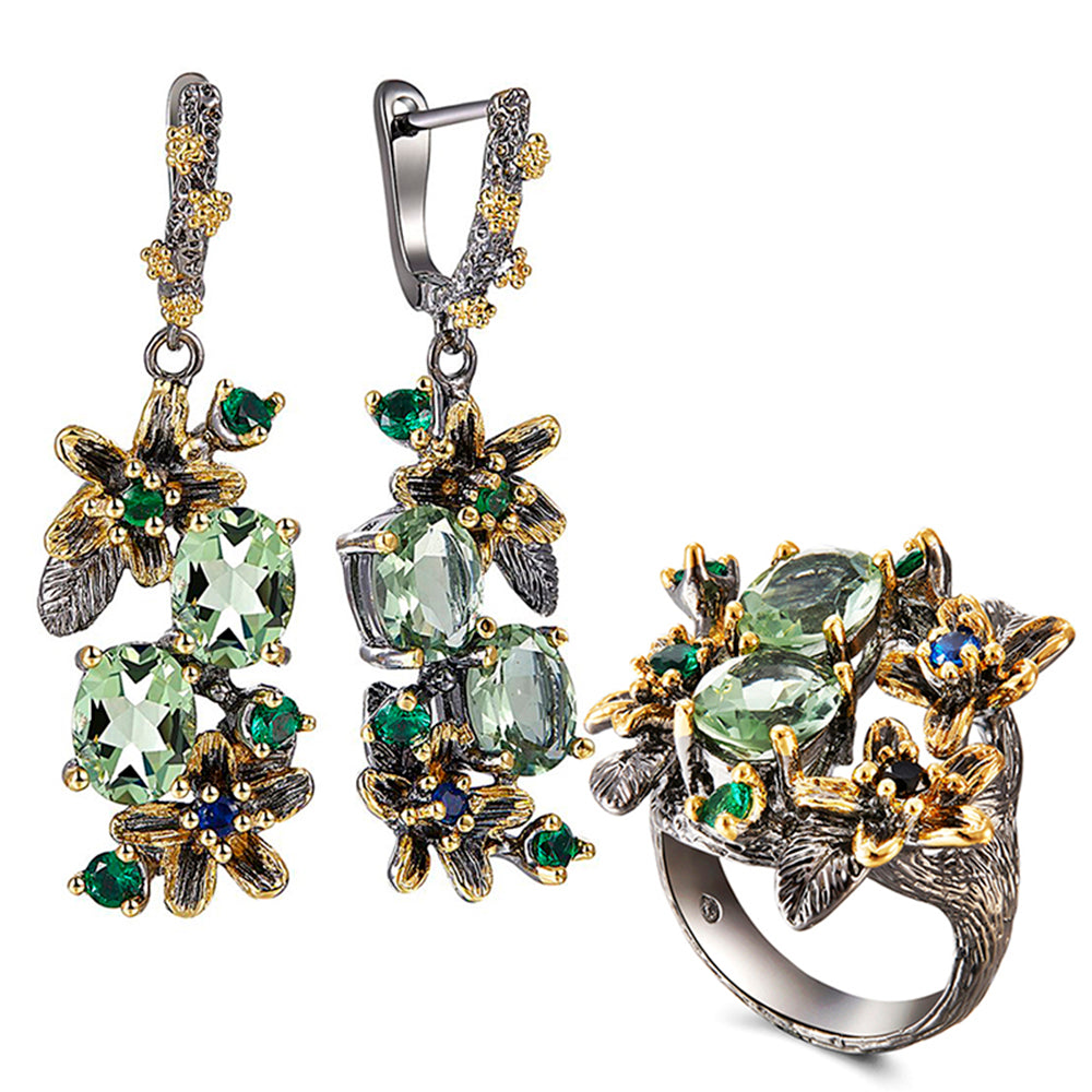 Pretty Neaklace-Earrings 2pc Set Big Tea drop Olivine Stone Jewelry Sets Color Crystal Party Jewellery for Women