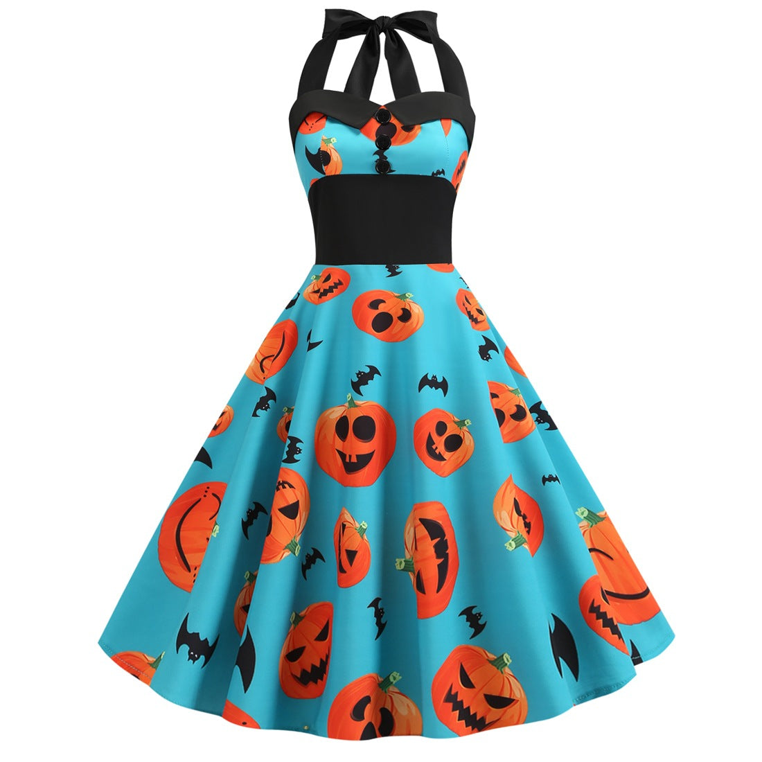 Halloween women fashion halter dresses pumpkin bat printed skirts halloween costumes for adults 2019 fashion party dress
