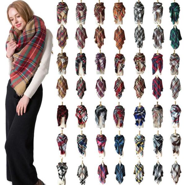 Plaid Scarves Girls Shawl 140*140cm Grid Wraps Lattice square Neck Scarf Fringed Pashmina Winter Neckerchief Blankets 38 styles A0032