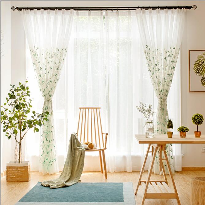 Sheer Curtains summer fresh rural embroidery shading window gauze curtain finished product customization Embroidered leaf screen
