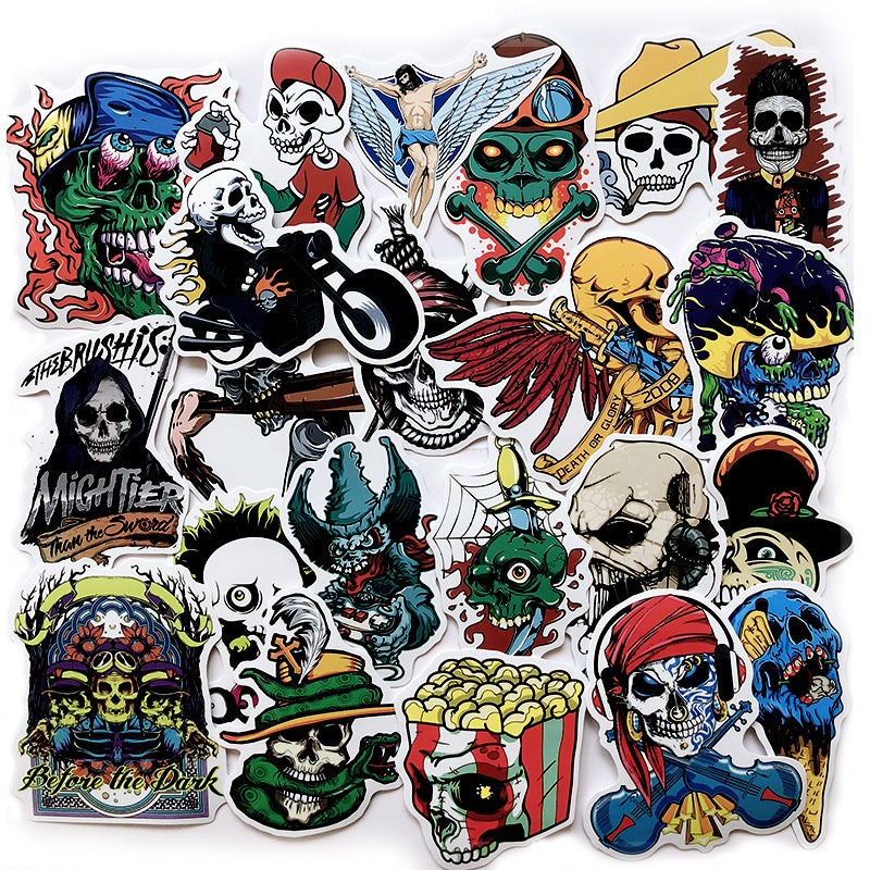 Waterproof Sunlight-Proof Stickers for Car Laptop Water Bottles Skateboard Bicycle Cars Decal Aesthetic Trendy Cool Skull