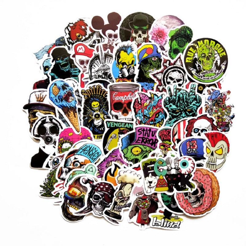Waterproof Cool Stickers Pack 50pcs Sugar Skull Stickers Decals for Kids Laptop Cars Motorcycle Bicycle Luggage Graffiti Skateboard