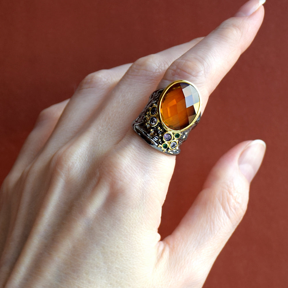 Big Oval Golden Zirconia Ring Hyperbolic Jewellery Door to Door shipping Irrecgular large Rings Women Party