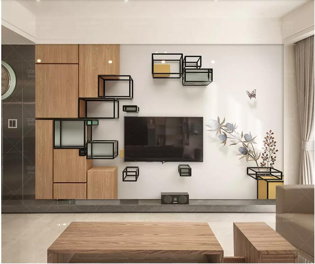 3d wallpaper custom photo mural Stylish geometric line cube wood grain living room home decor 3d wall murals wallpaper for walls 3 d