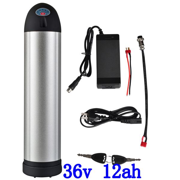 US EU No Tax 36V Water Bottle Style bike battery 36v 12ah battery pack with 15A BMS and 42V 2A charger