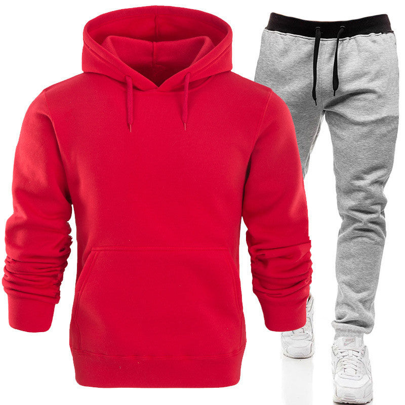 Sports suit sportswear hoodie pant men solid cotton pocket casual fitness clothes warm sportswear 2pcs set casual clothing