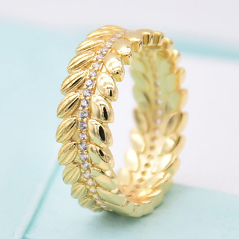 Fit Pandora Wheat Grain Ring Bracelet 100% Authentic Sterling Silver 925 Pendant Charms European Rings DIY Style Jewelry