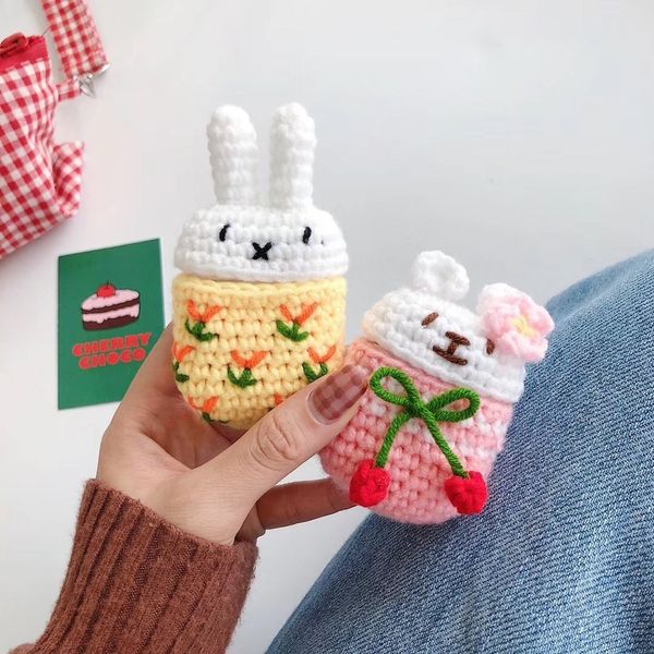 1 2 Lovely Originality Knitting Lint Small Rabbit Airpods- Bluetooth Headset Protect Sheath Apply