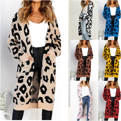 Womens Designer Knit Cardigan Leopard Print Sweaters for Youth Girls Casual Tops Extended Knit Cardigan Clothing Coat 10 Styles