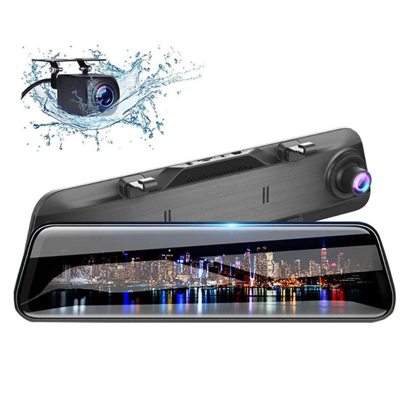 12&quot; touch screen 2Ch car DVR stream video mirror driving dash camera Hisilicon chip Sony image sensor 2K+1080P recording 170Â°+140Â° wide FOV
