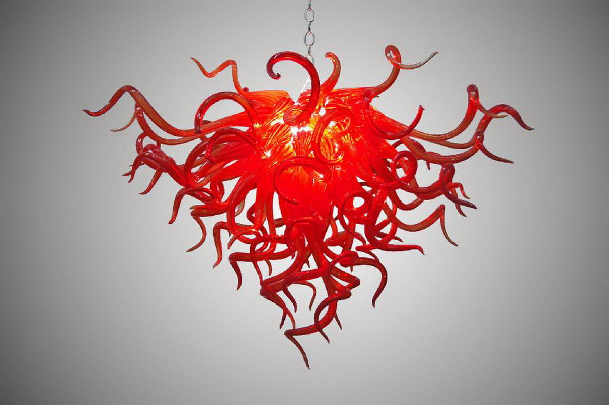 Modern Mini Home Red Stained Blown Glass Chandelier LED Bulbs Chihuly Style Murano Glass Ceiling Lighting