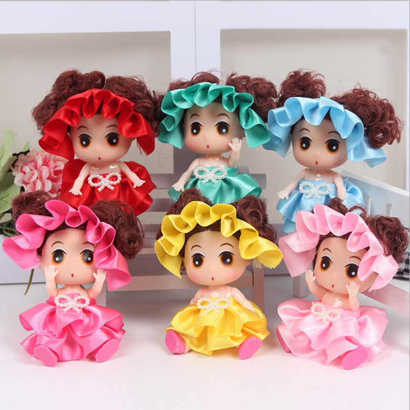 9CM Princess Dolls Keychain Bathing Cap Baby Girls Bowknot Wedding Dress Skirt Gifts Toys for Kids Children