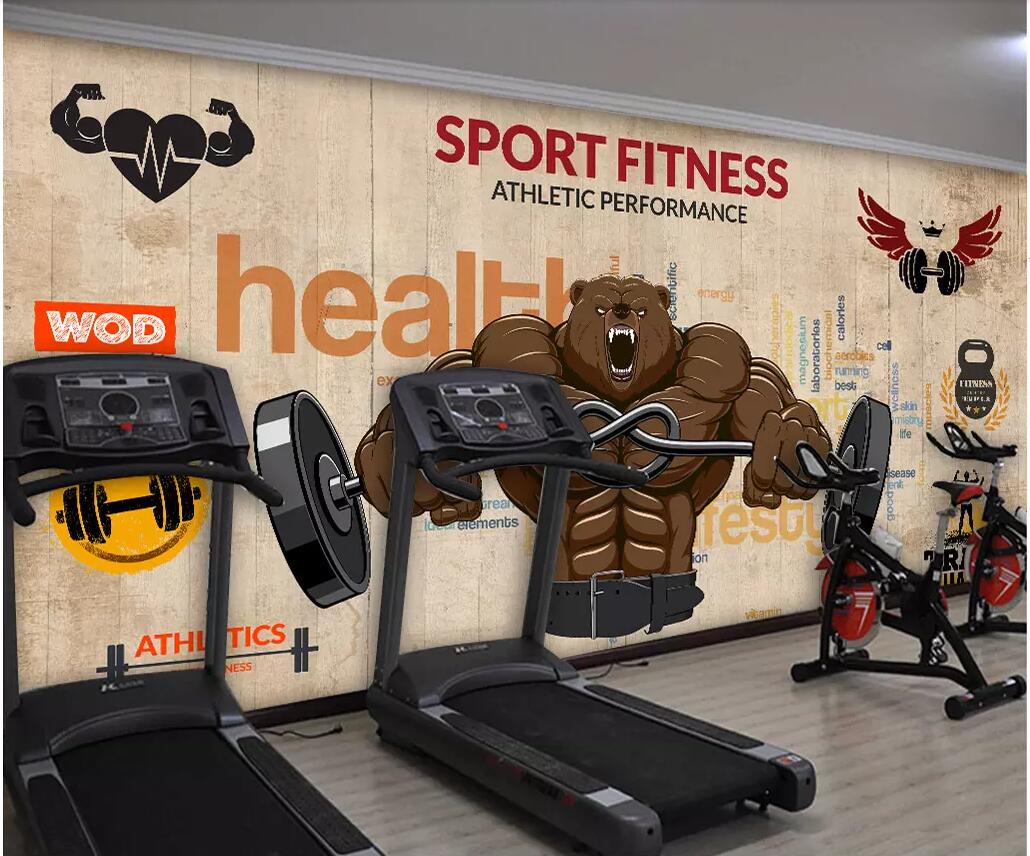 WDBH 3d photo wallpaper custom mural Cartoon fitness character lifting weights home decor living room 3d wall murals wallpaper for walls 3 d