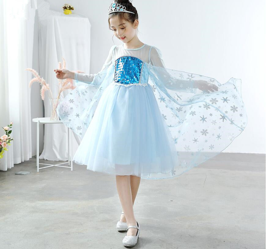 Girl Snow Queen Long Sleeve Princess Dress Baby Costume Halloween Party Cosplay Fancy Dresses Kids Sequins Skirts HHC 005