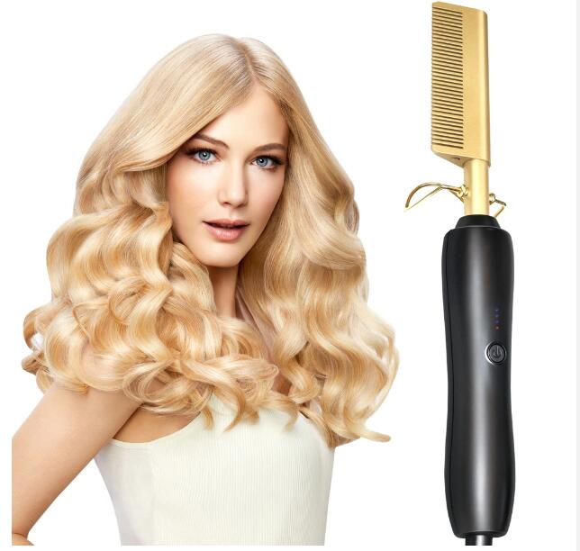 Electric Environmentally Friendly Titanium Alloy Hair Curler Comb Wet and Dry Hair Use Hair Curling Iron Straightener Comb