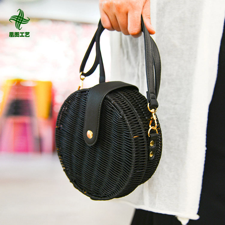 Rattan handmade personalized retro fashion shoulder bags girls Messenger bag dual-use circular knitting