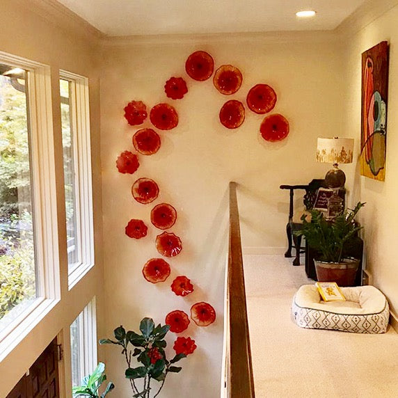 Modern Red Lamps Flower Plate Murano Arts Villa Hotel Decoration Wall Art Hanging Plates