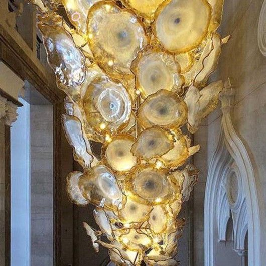 Foyer Luxury Golden Flower Chandelier Light LED Saving Light Source Murano Glass Plates Art Chandelier Lamps Arab Crystal Chandelier