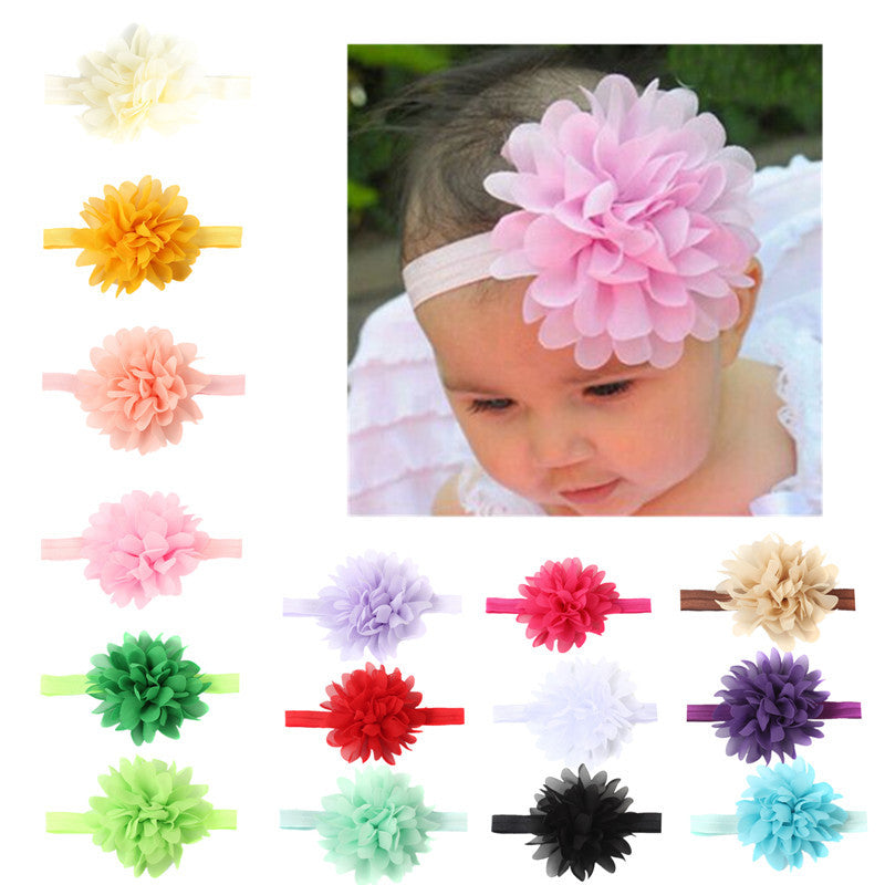 Cute Flower Hairband Baby Girls Toddler Kids Elastic Headband Chiffon Floral Nylon Turban Head Wraps Hair Accessories