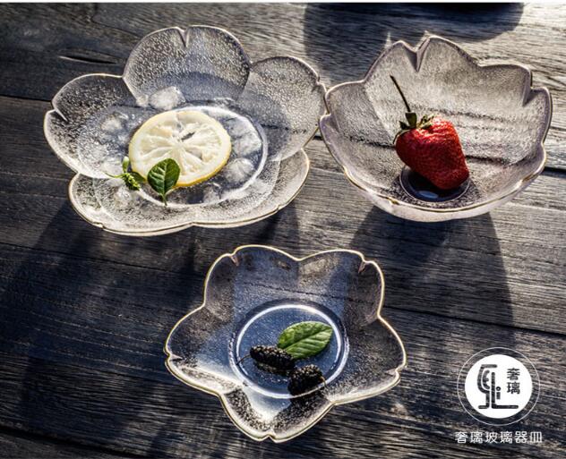 Cherry Blossom plates Phnom Penh glass plate Nordic style household dry fruit Dishes dessert salad bowl tableware