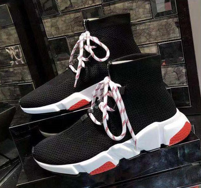 2019 Designer Sneakers womens and mens Speed Trainer Runner Black Red Triple Black Fashion Flat knitting Socks Boots Casual Shoes Size 36-45