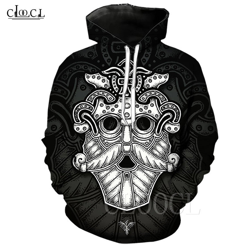 fashion nordic viking tattoo hoodie women men 3d print vikings skull casual hooded coat drop