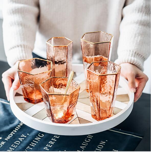 Rimmed gold rim water cup glass hammer pattern glasss champagne glass cup champagne glass household wine glasses Tumblers